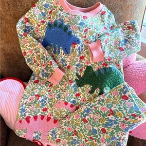 Mini Boden Dinosaur Ida Appliqué Sweatshirt Dress and Legging Set 2-3Y
